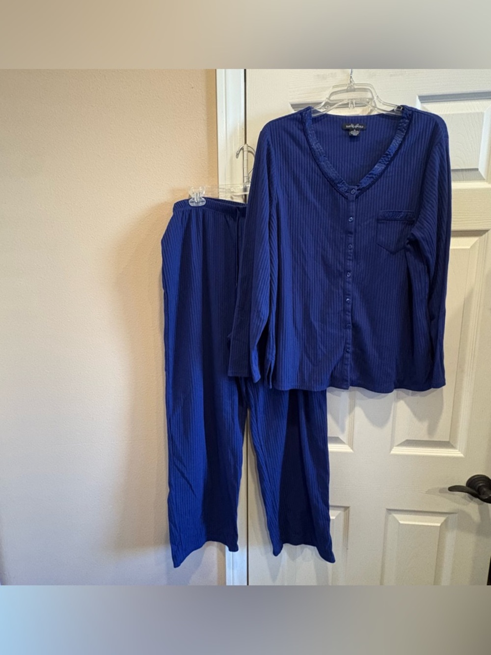 Earth Angels Navy Blue Ribbed Two-Piece Pajama Set